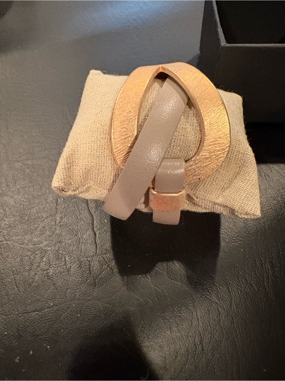 SAACHI Taupe Leather Bracelet with Rose Gold Oval Accent